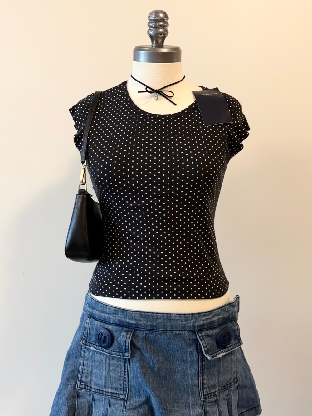 Brandy Melville Black Polka Dot Short Sleeve Tee